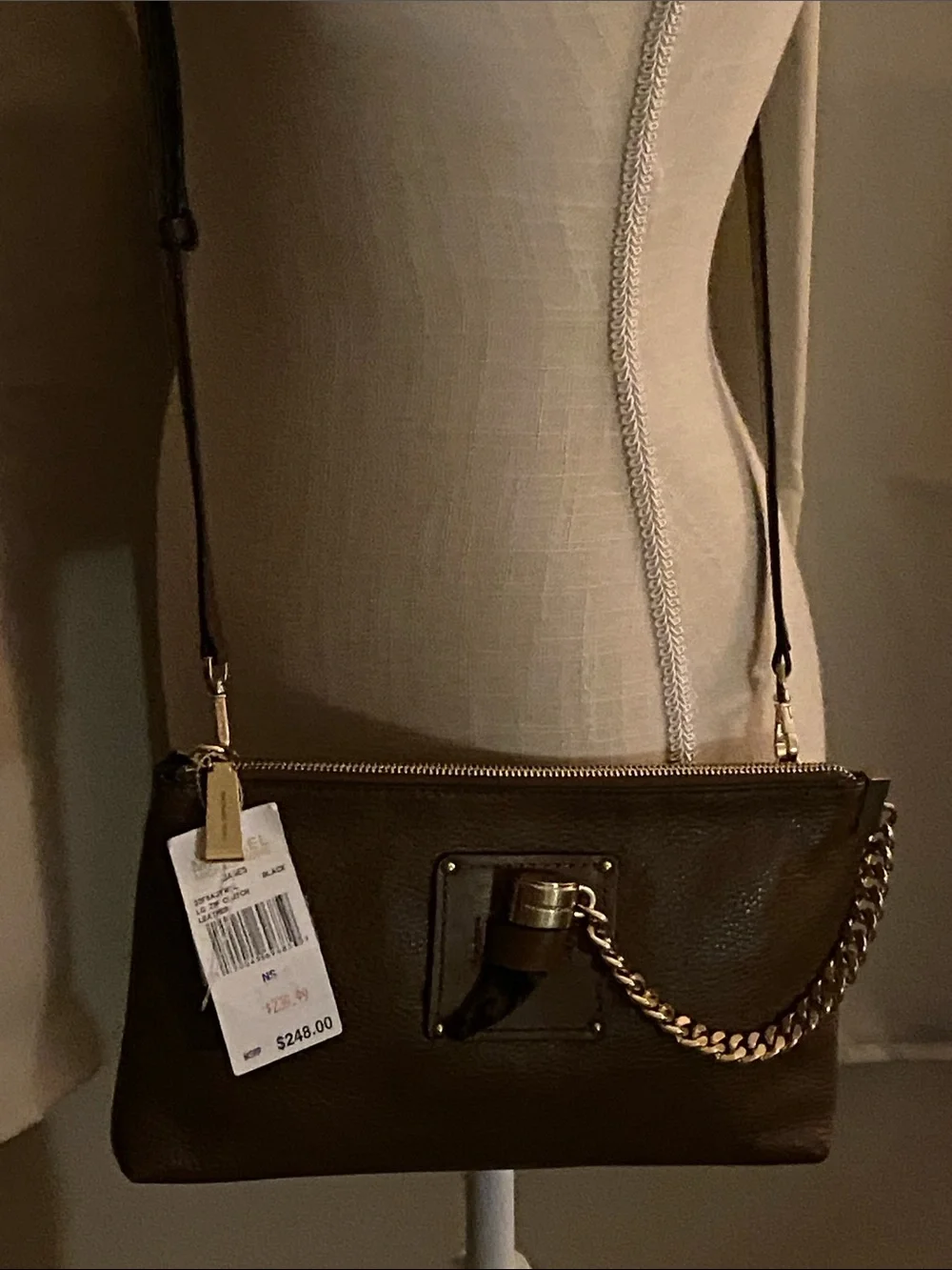 Michael Kohl’s Brown Leather Shoulder Crossbody Bag with Gold Chain Accent - Picture 5 of 17